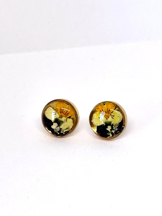 Pendientes Boton dorado  mini violeta